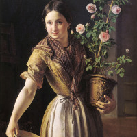 Девушка с горшком роз. 